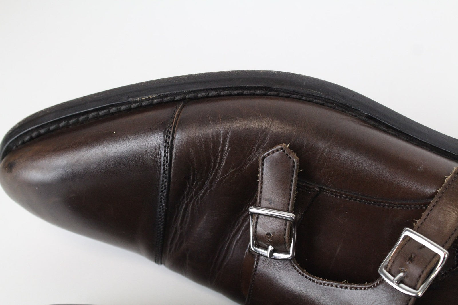 SUITSUPPLY Men Formal Shoes EU43.5 Brown Genuine Leather Double Buckle Low-Top
