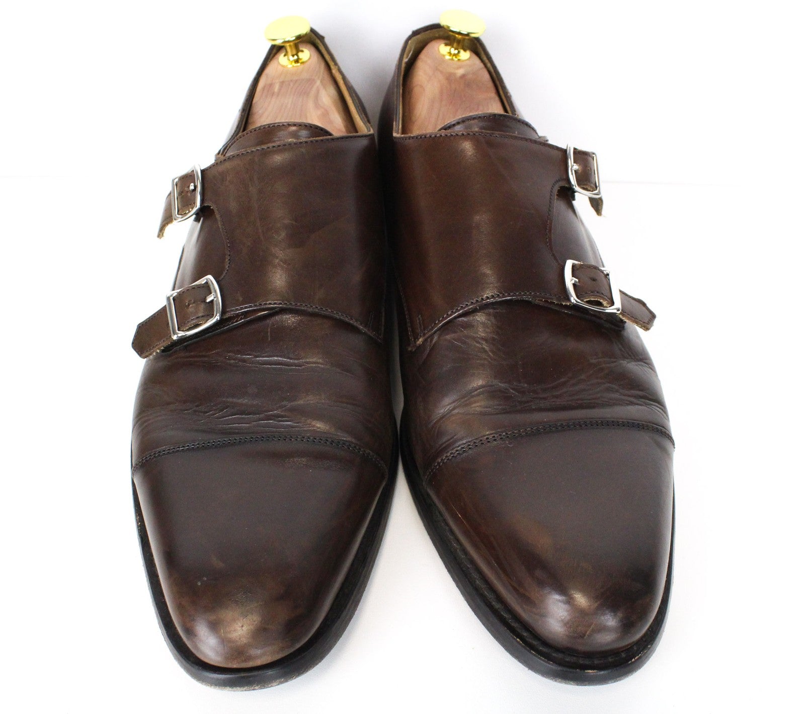 SUITSUPPLY Men Formal Shoes EU43.5 Brown Genuine Leather Double Buckle Low-Top