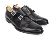 SUITSUPPLY Men Formal Shoes EU41 Black Genuine Leather Double Buckle Low-Top