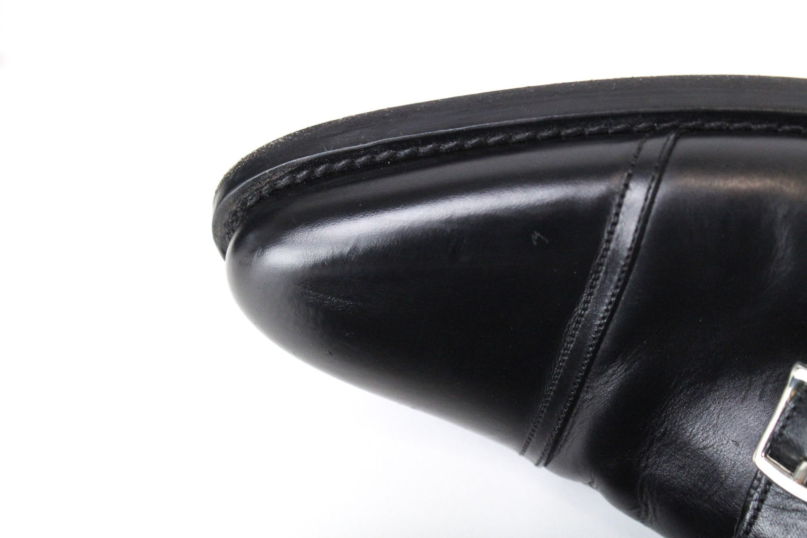 SUITSUPPLY Men Formal Shoes EU41 Black Genuine Leather Double Buckle Low-Top