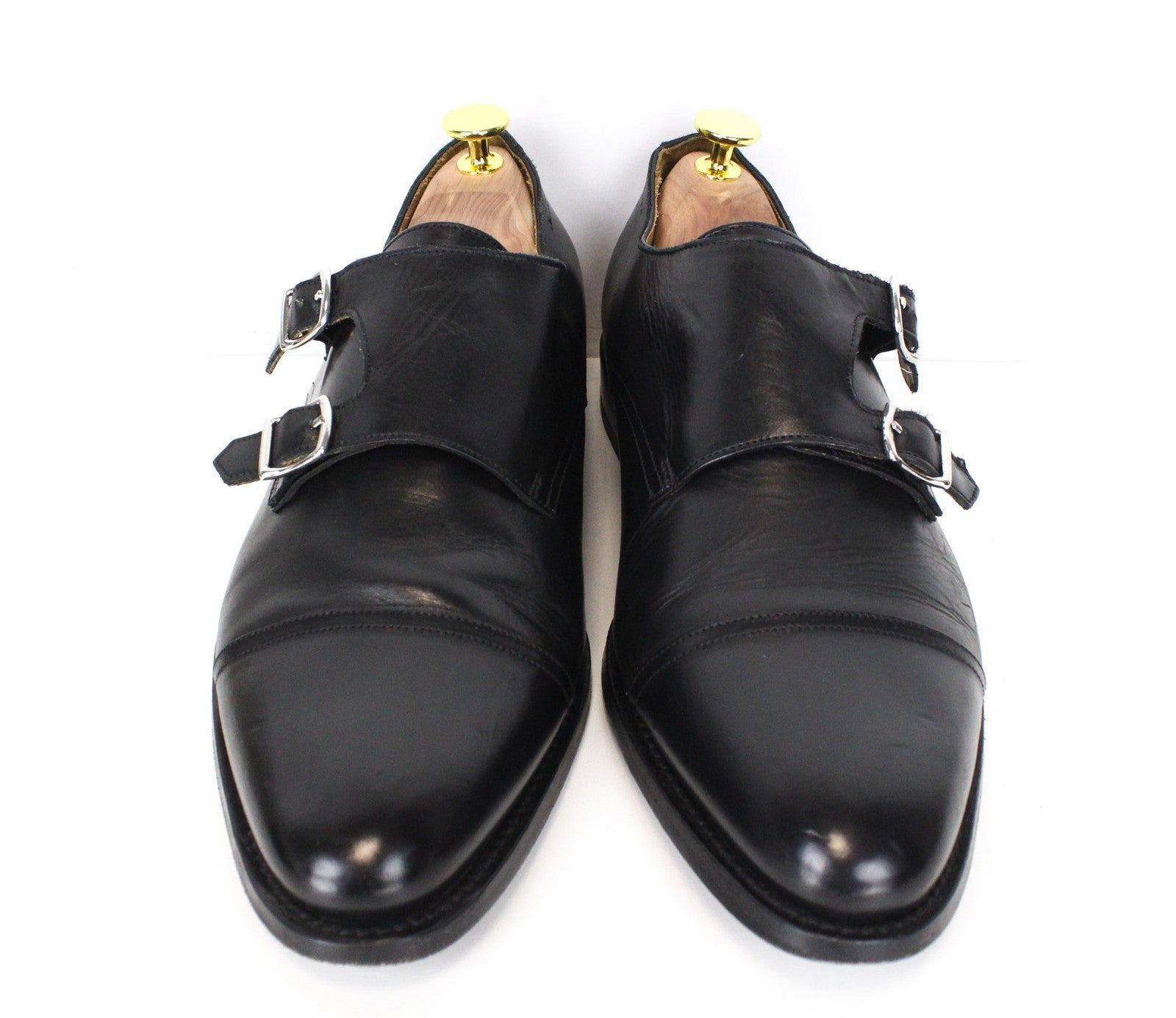 SUITSUPPLY Men Formal Shoes EU41 Black Genuine Leather Double Buckle Low-Top