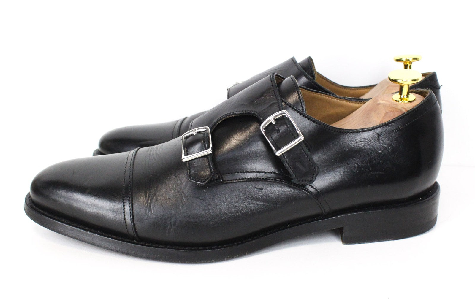 SUITSUPPLY Men Formal Shoes EU41 Black Genuine Leather Double Buckle Low-Top