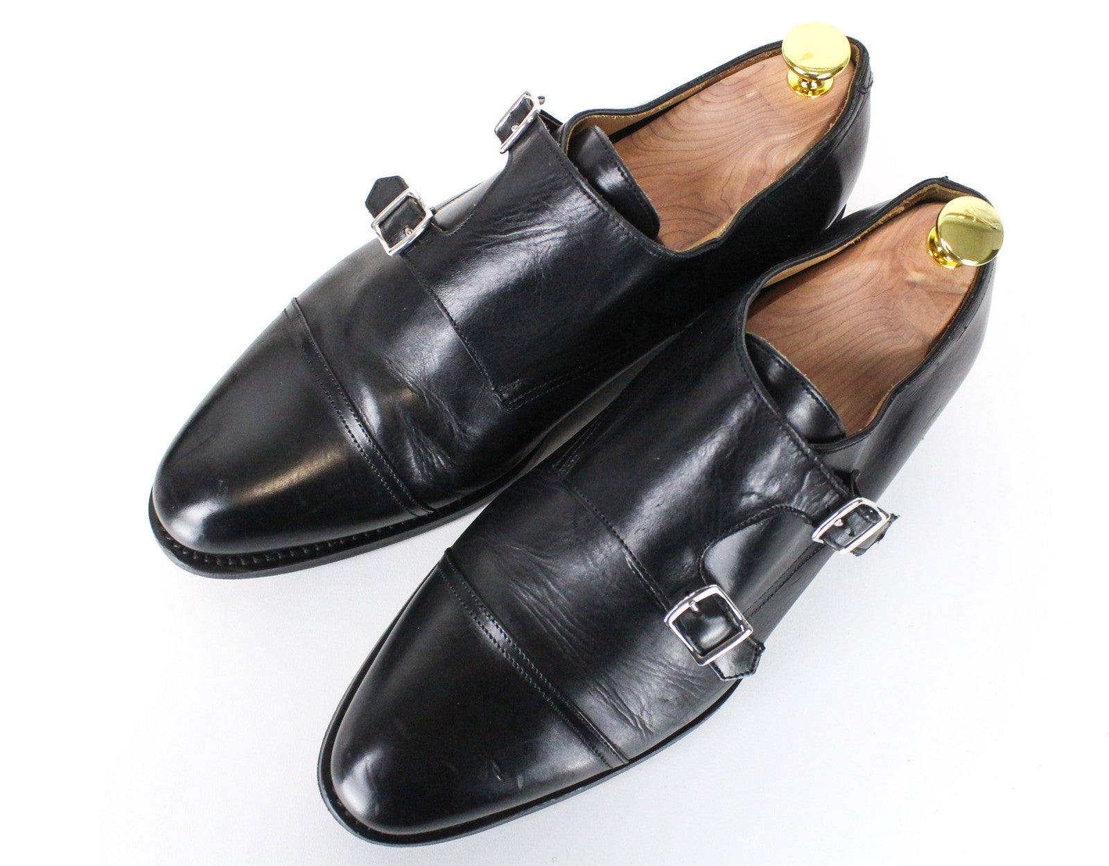 SUITSUPPLY Men Formal Shoes EU41 Black Genuine Leather Double Buckle Low-Top