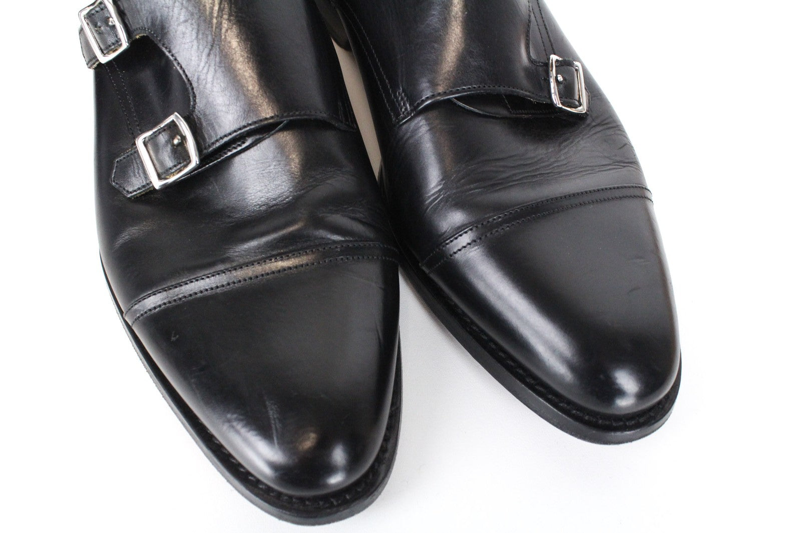 SUITSUPPLY Men Formal Shoes EU41 Black Genuine Leather Double Buckle Low-Top