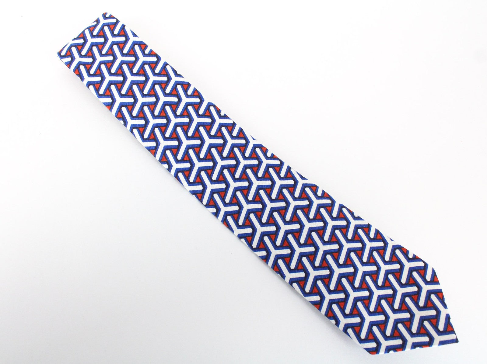 SUITSUPPLY Men Tie 148 x 8 cm Blue Graphic Formal Linen Cotton Pointed-End