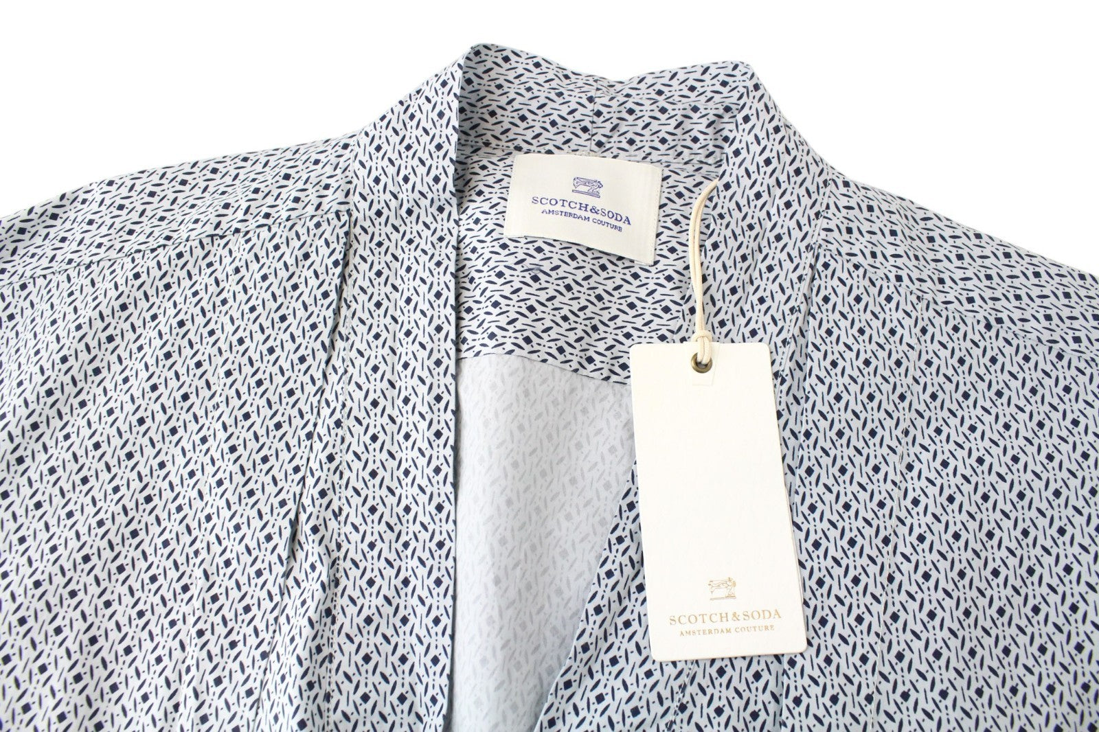 SCOTCH & SODA Men Shirt XL Blue Graphic Printed Pure Cotton V-Neckline Classic