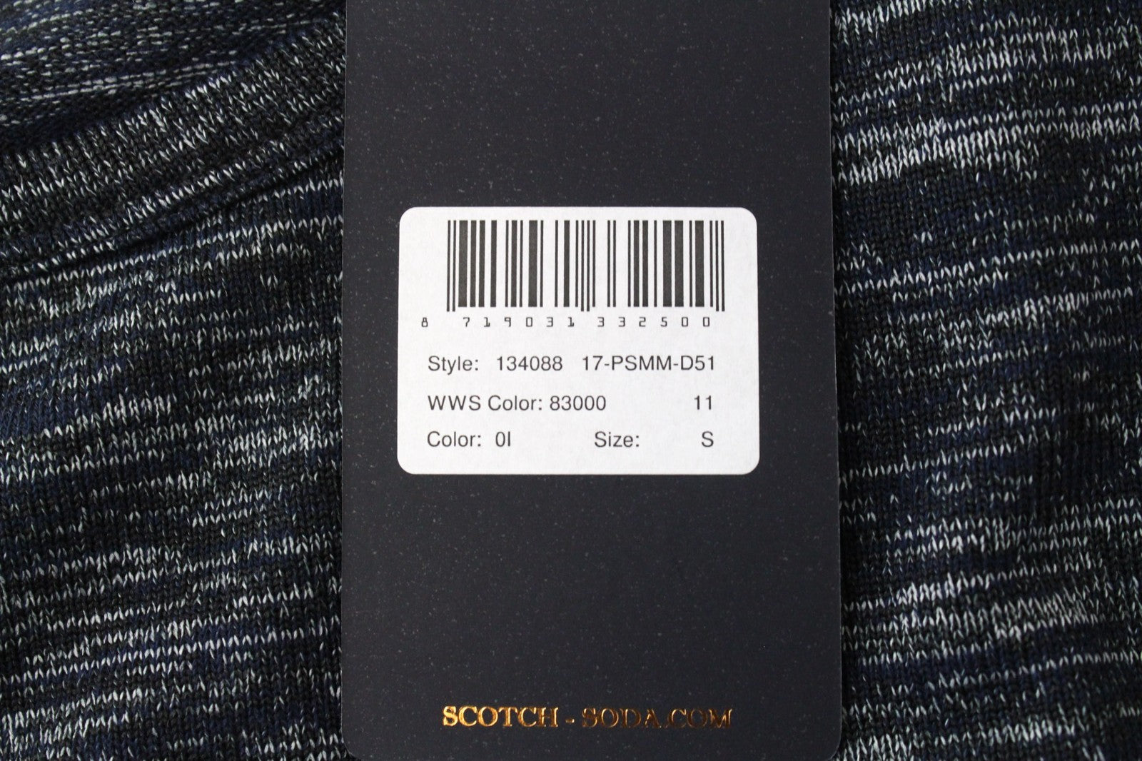 SCOTCH & SODA Men T-Shirt S Navy Melange Crew Neck Long Fitted Cotton Blend