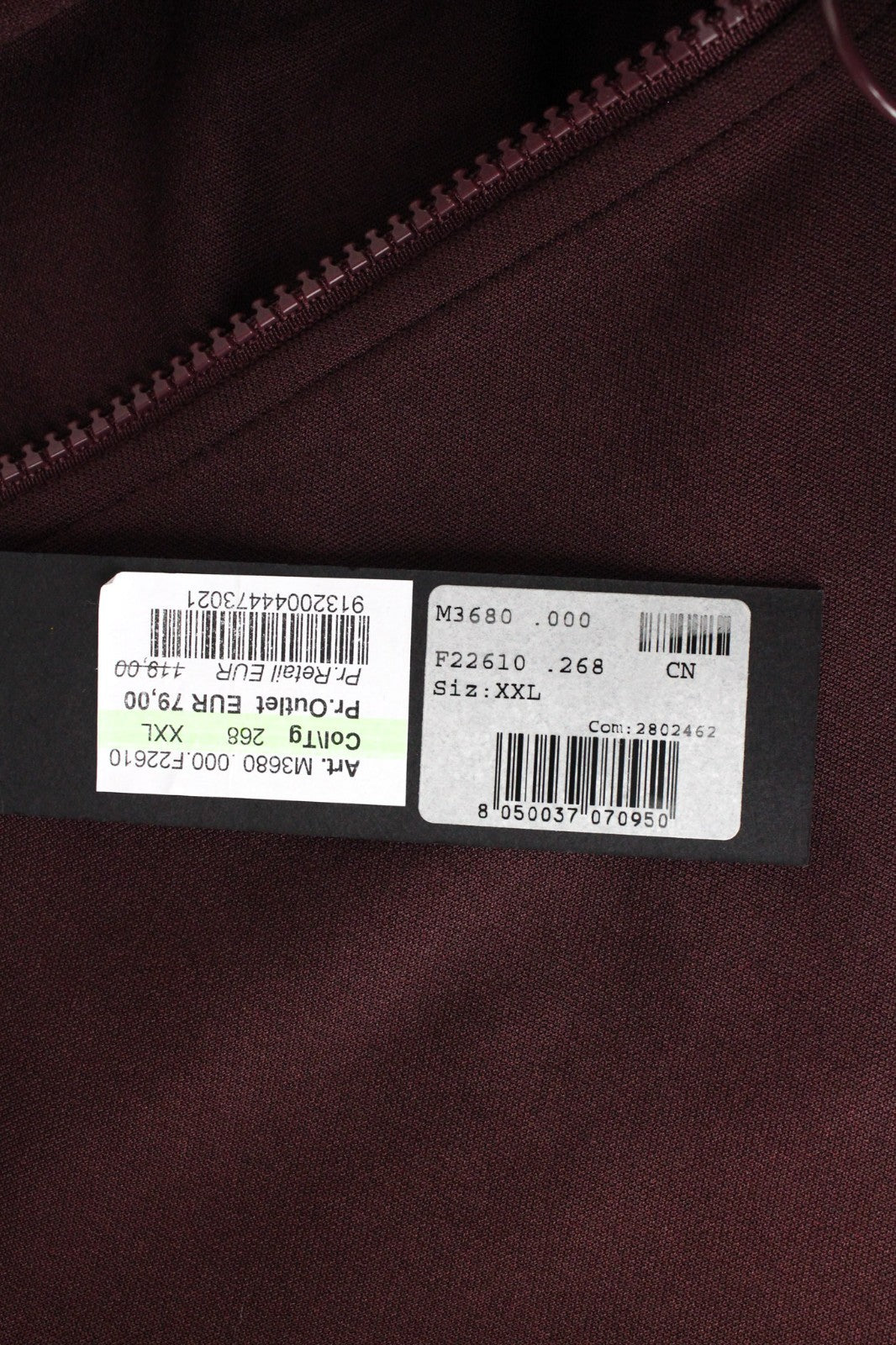 REPLAY Men Sweatshirt 2XL Sport Burgundy High Neck Jersey Track Zip Up Ribbed