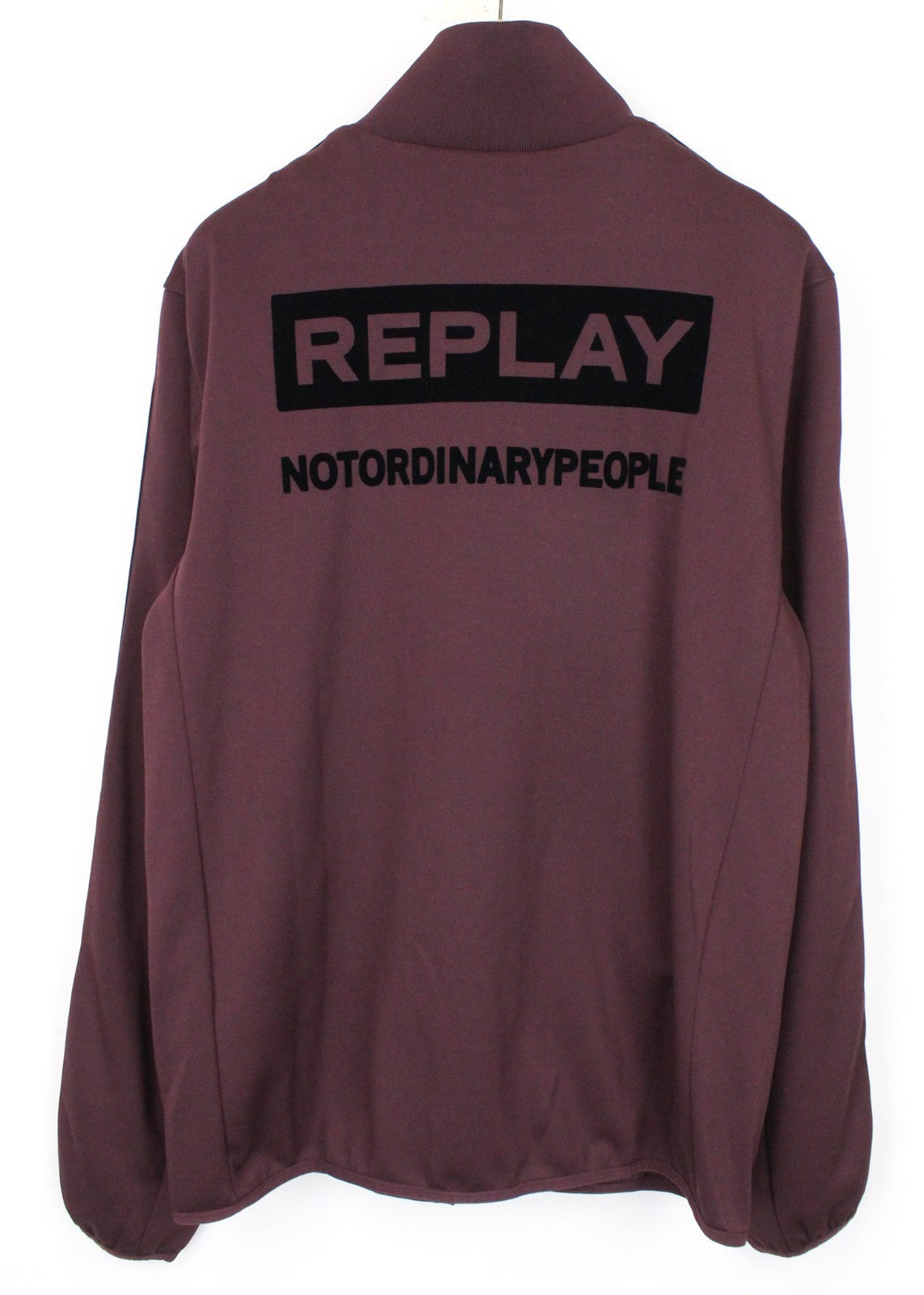 REPLAY Men Sweatshirt 2XL Sport Burgundy High Neck Jersey Track Zip Up Ribbed