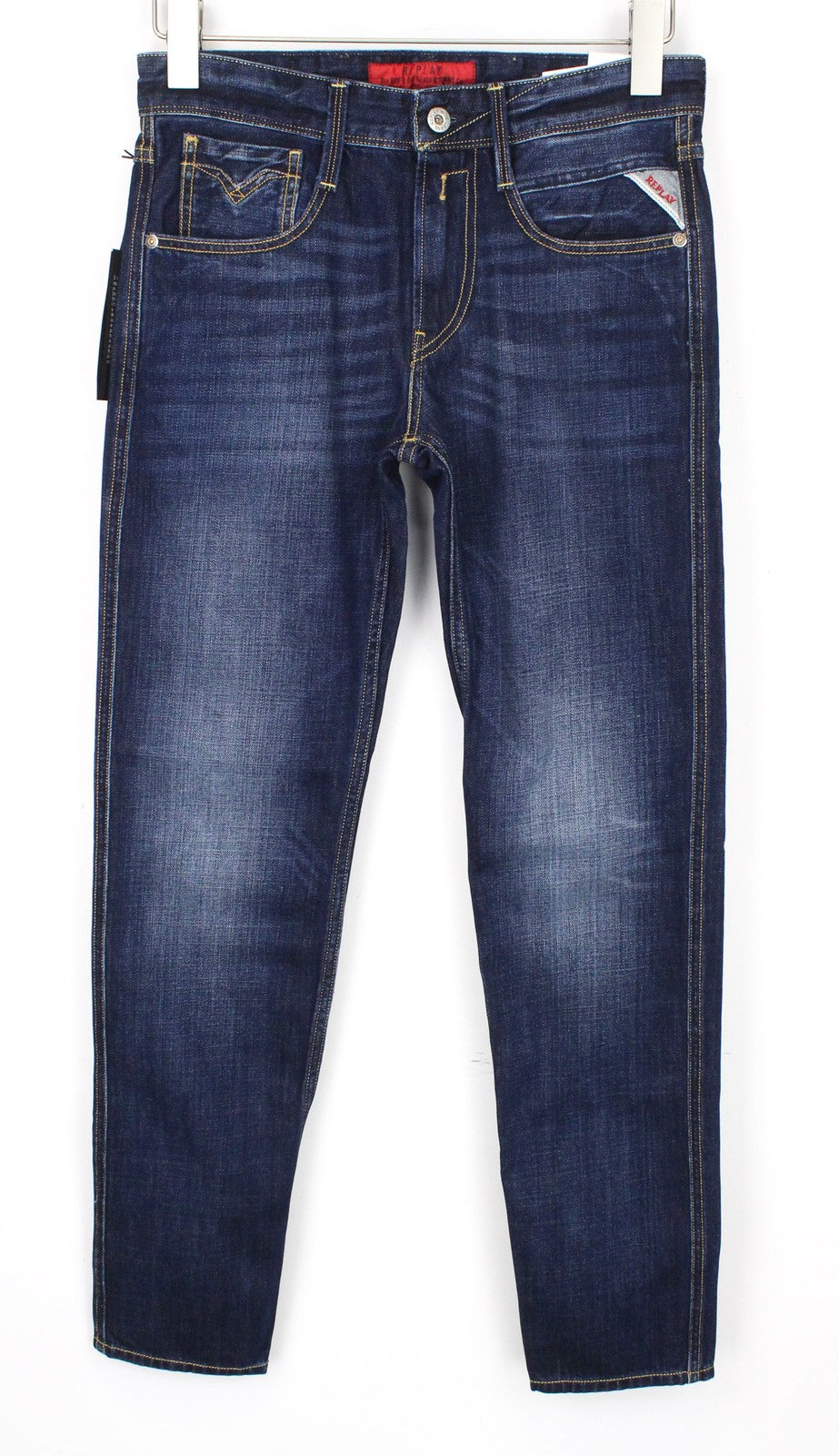 REPLAY Anbass Men Jeans W27/L30 Dark Blue Non-Stretch Slim Fit Zip-Fly Classic