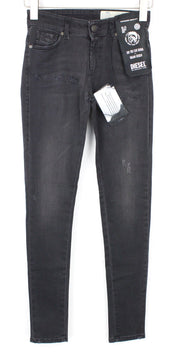 DIESEL Slandy 069GI Women Jeans W25/L32 Grey Stretch Super Slim Skinny Distress