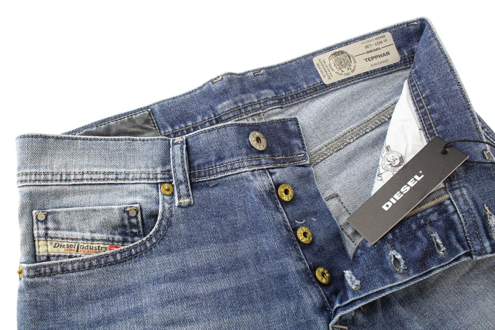 DIESEL Tepphar 0842H Men Jeans W27/L30 Light Blue Stretch Slim Carrot Button