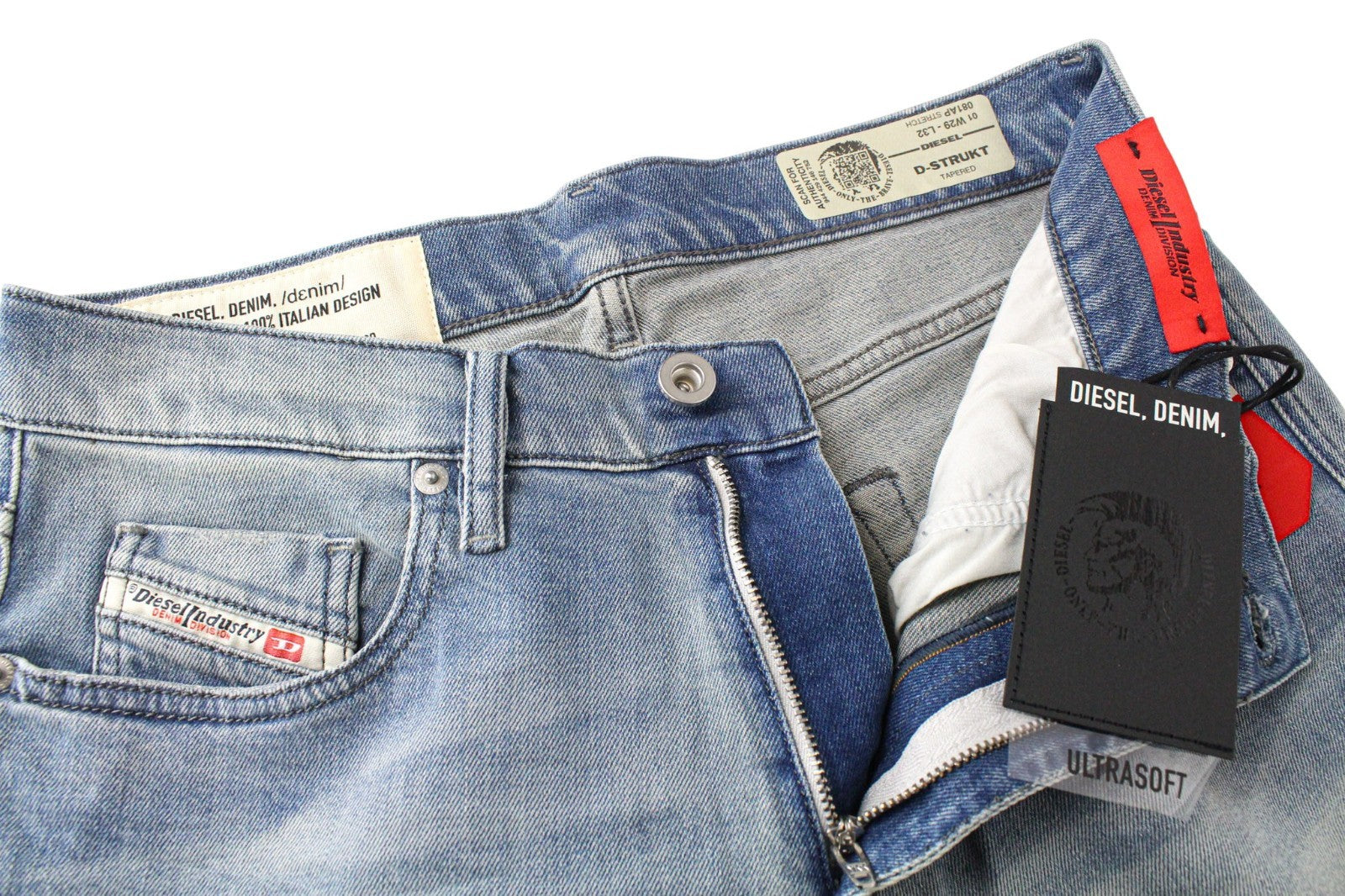 DIESEL D-Strukt 081AP Men Jeans W29/L32 Blue Stretch Tapered Fit Distressed