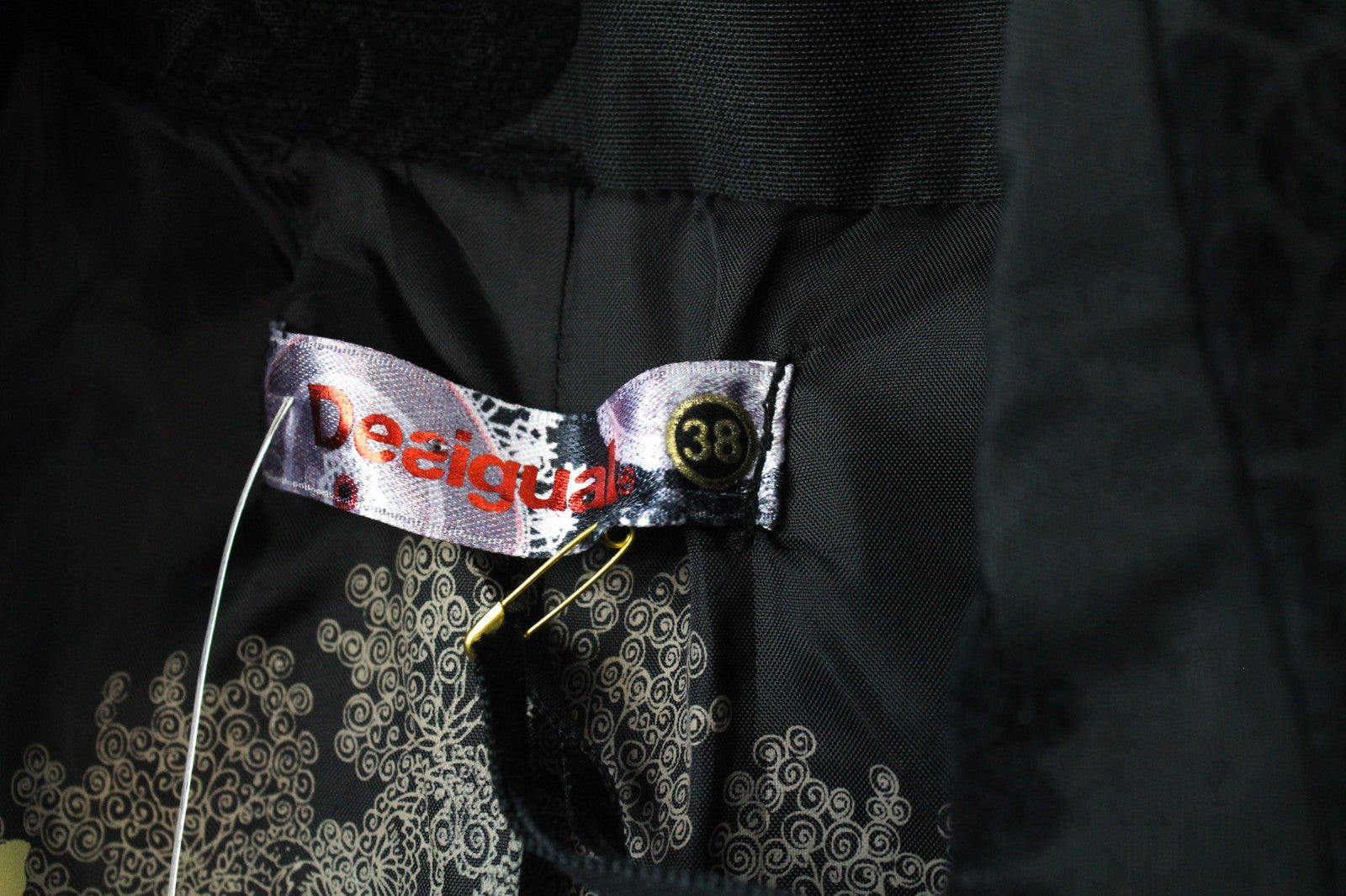 DESIGUAL Dable Women Coat EU38 M Black Jacquard Pattern Designer Mid-Length
