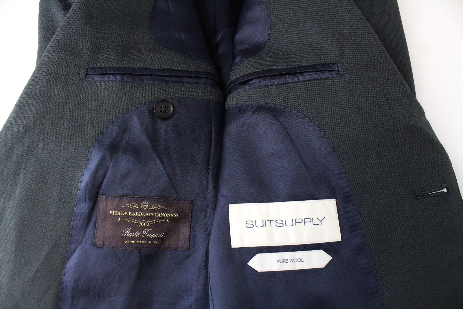 SUITSUPPLY Lazio Men Suit UK32R Blazer Waistcoat Green Lined Pure Wool 2 Piece