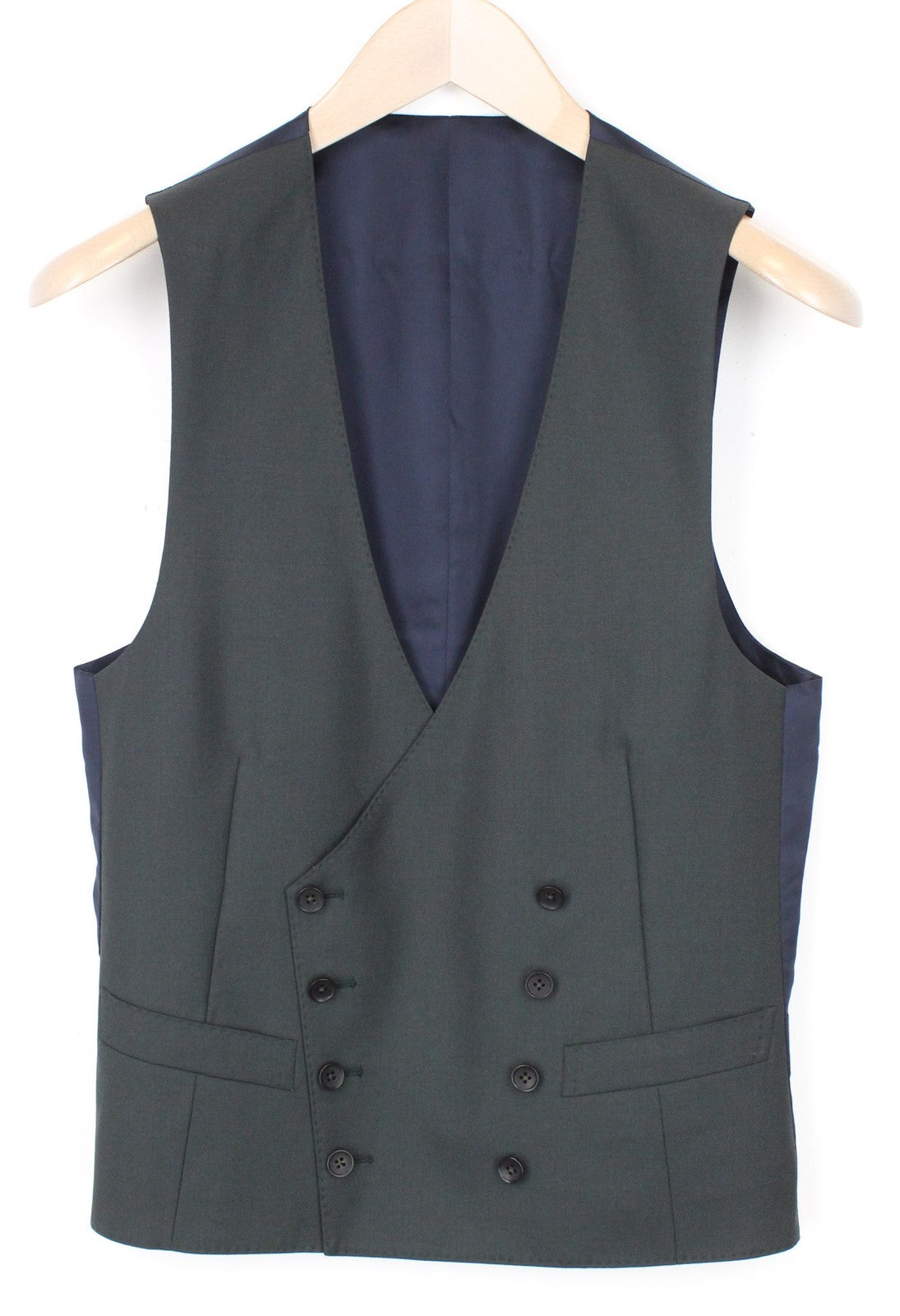 SUITSUPPLY Lazio Men Suit UK32R Blazer Waistcoat Green Lined Pure Wool 2 Piece