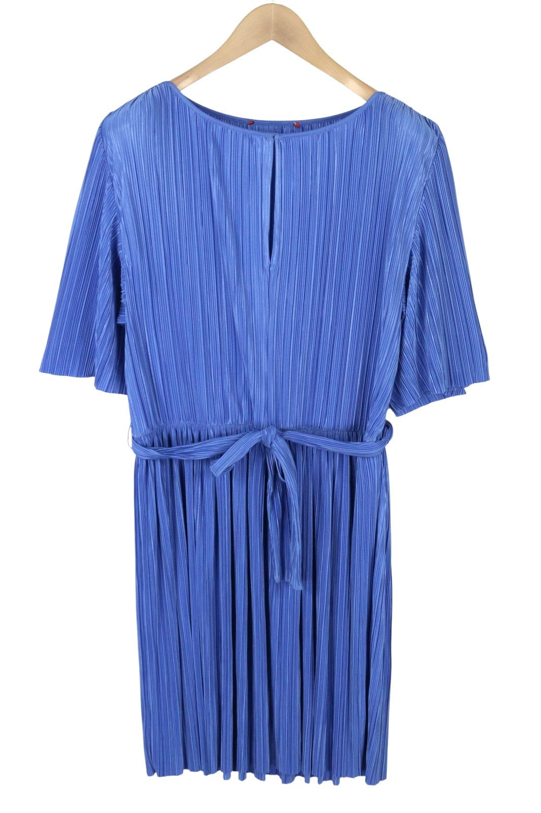 MAX&CO. Women Dress XL Blue Textured Belted Mini Short Sleeve