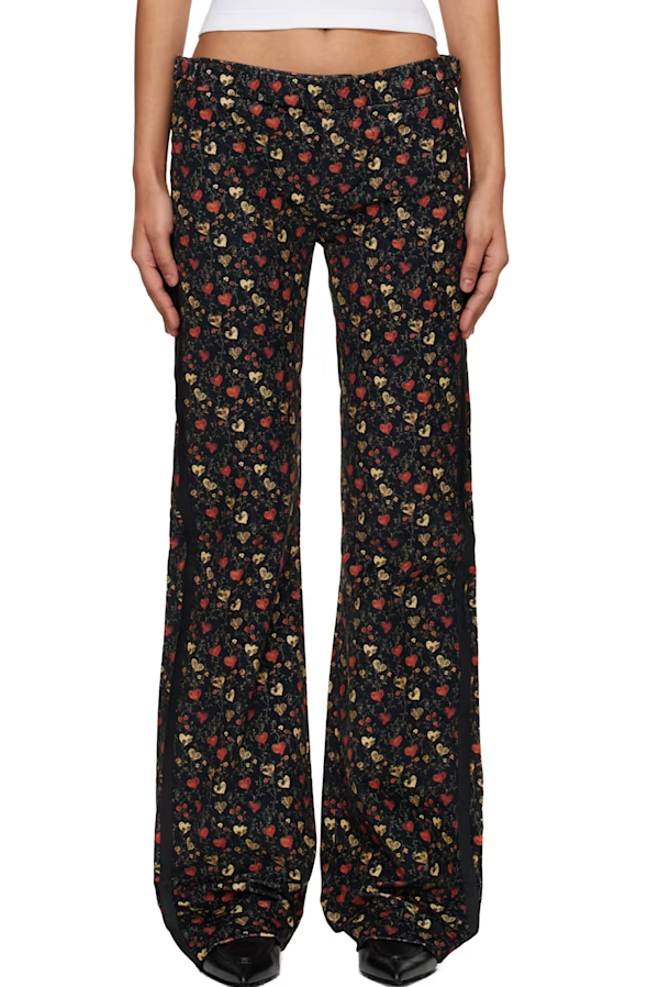 R13 Boy Flare Tuxedo Women Trousers 30 Black Hearts Soft Multicolor PS26