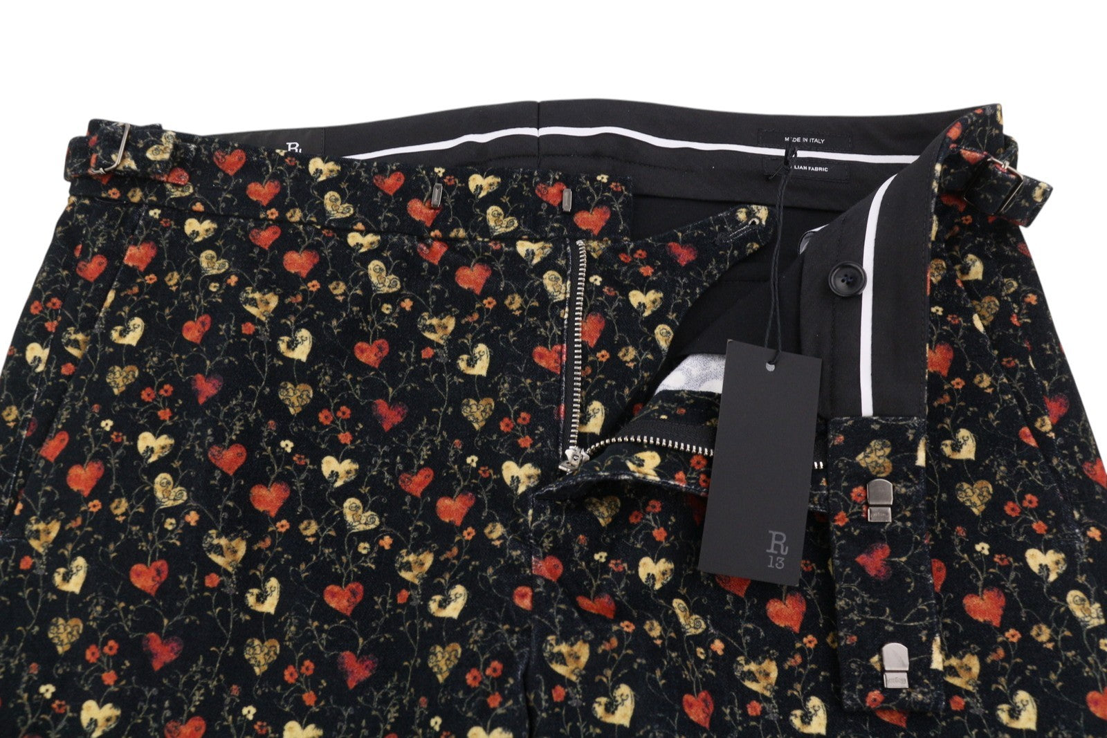 R13 Boy Flare Tuxedo Women Trousers Pants 29 Black Hearts Soft PS26 Multi