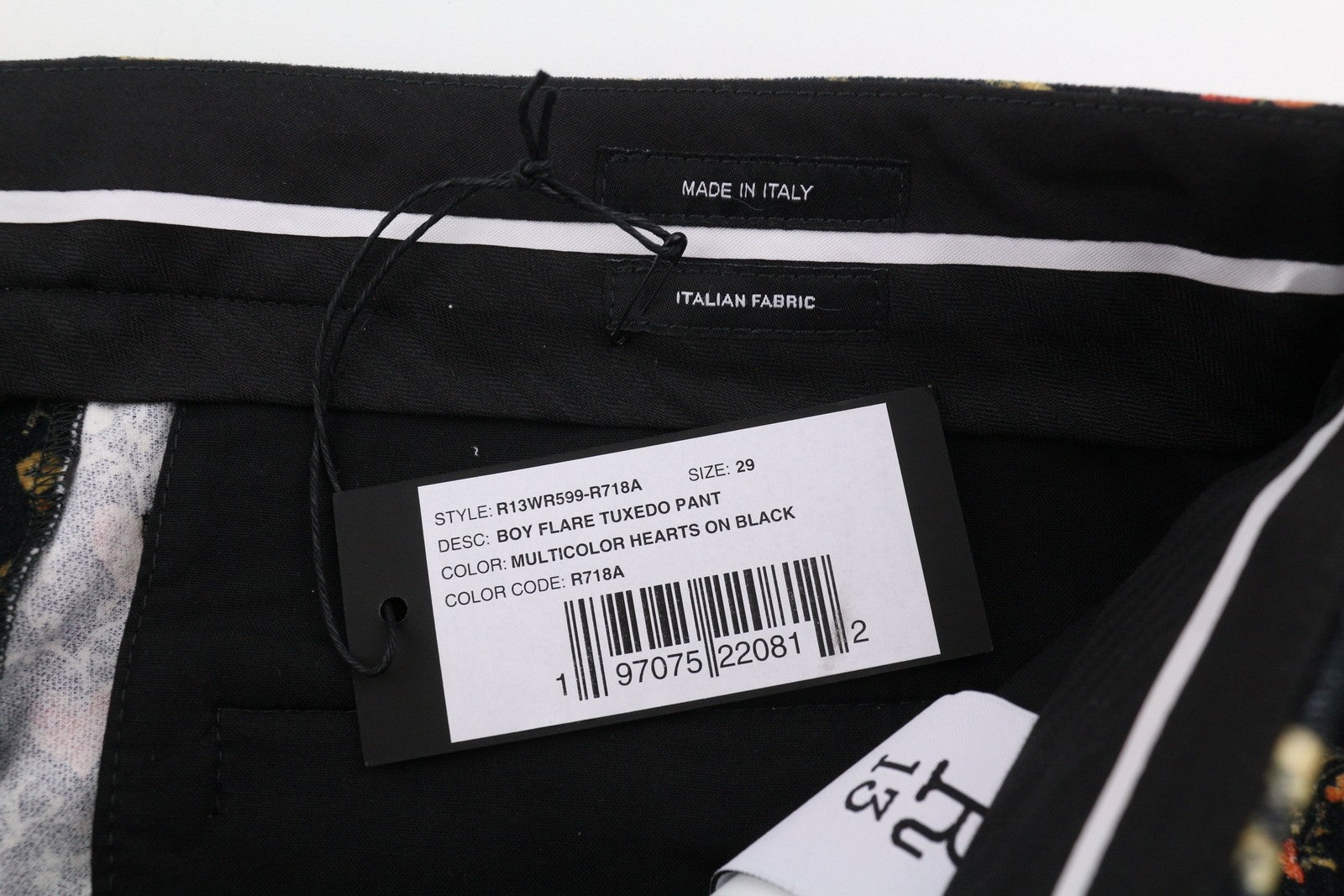 R13 Boy Flare Tuxedo Women Trousers Pants 29 Black Hearts Soft PS26 Multi