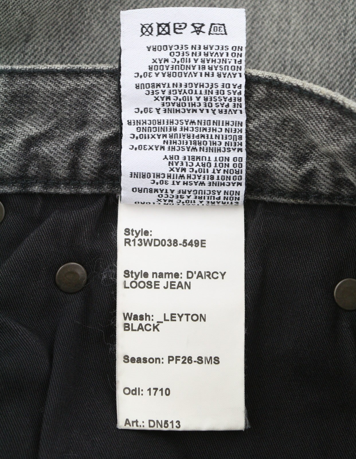 R13 D'Arcy Loose Women Jeans 25 Leyton Black Washed Distressed PF26