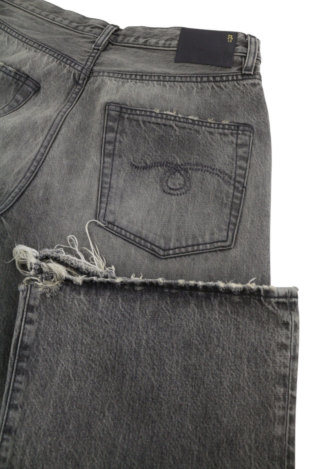 R13 D'Arcy Loose Women Jeans 27 Leyton Black Fade Whisker Rip PF26