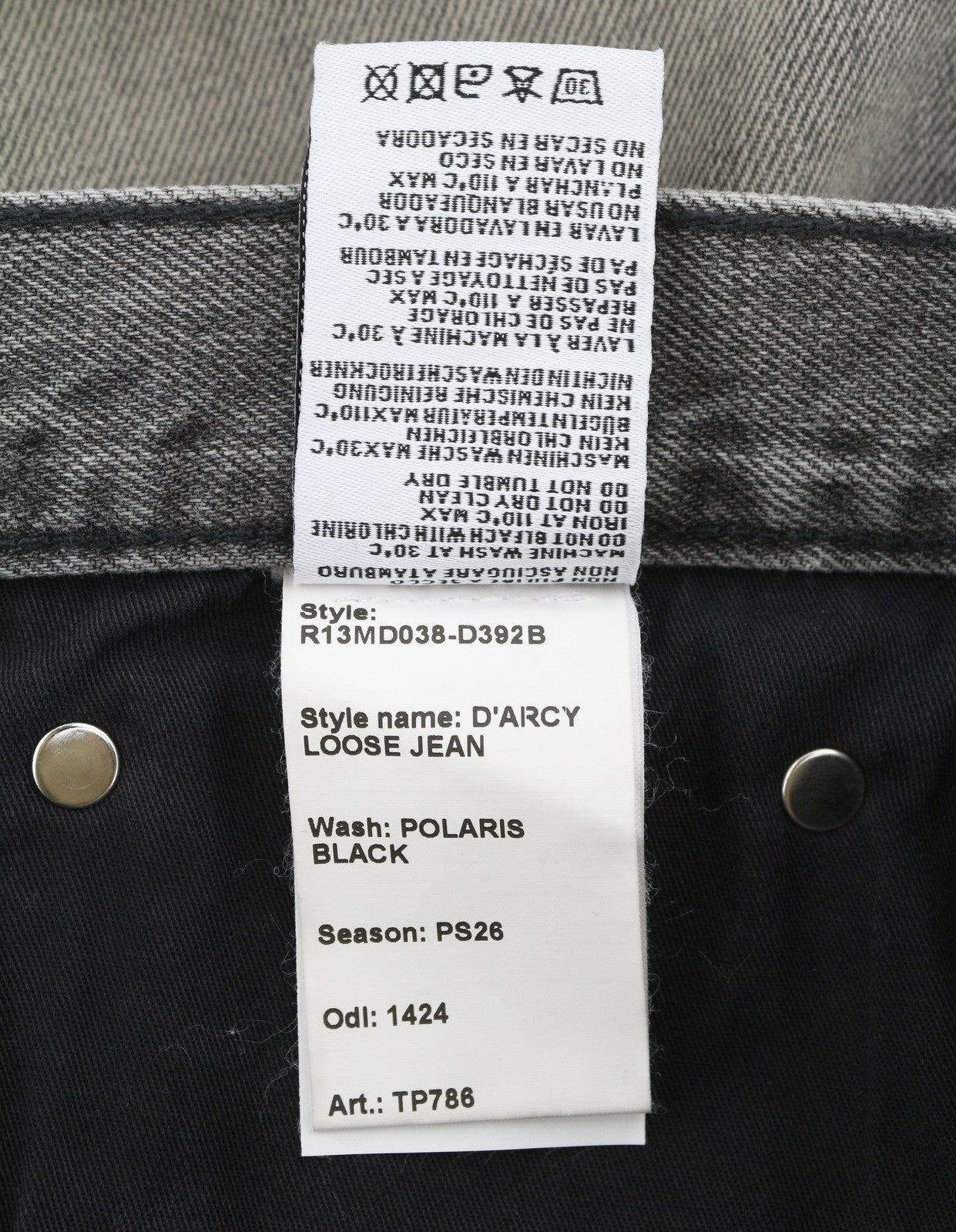R13 D'Arcy Loose Men Jeans 33 Polaris Black Whisker Distress PS26 RRP895