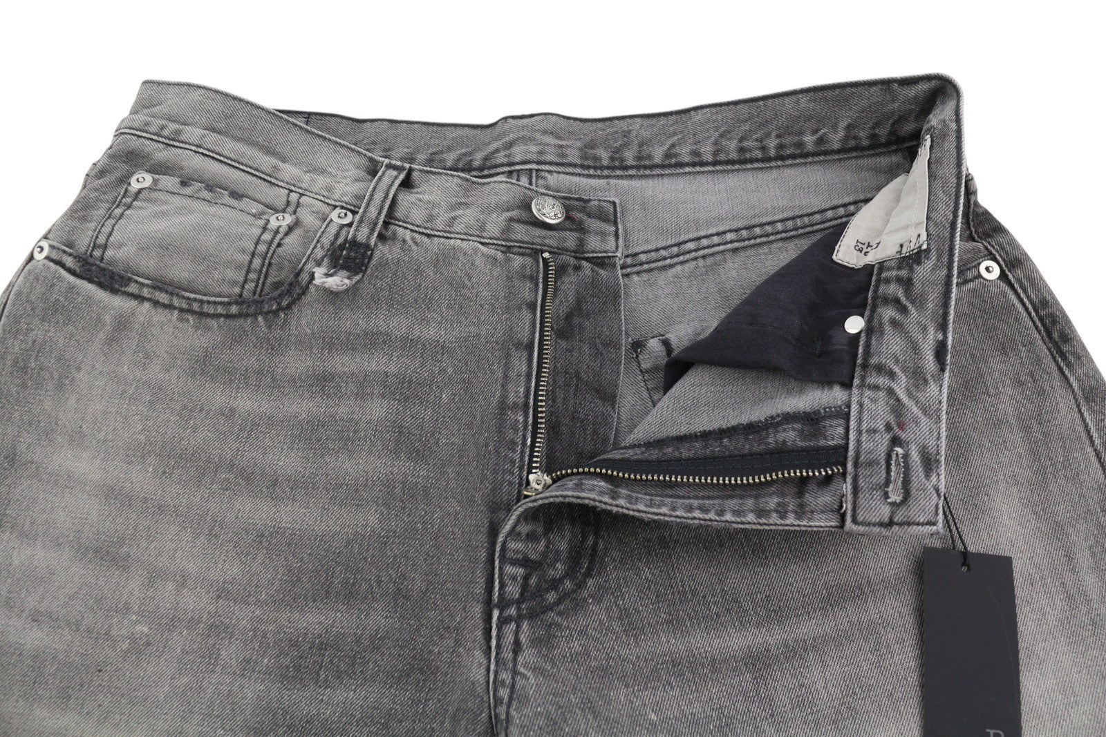 R13 D'Arcy Loose Men Jeans 33 Polaris Black Whisker Distress PS26 RRP895