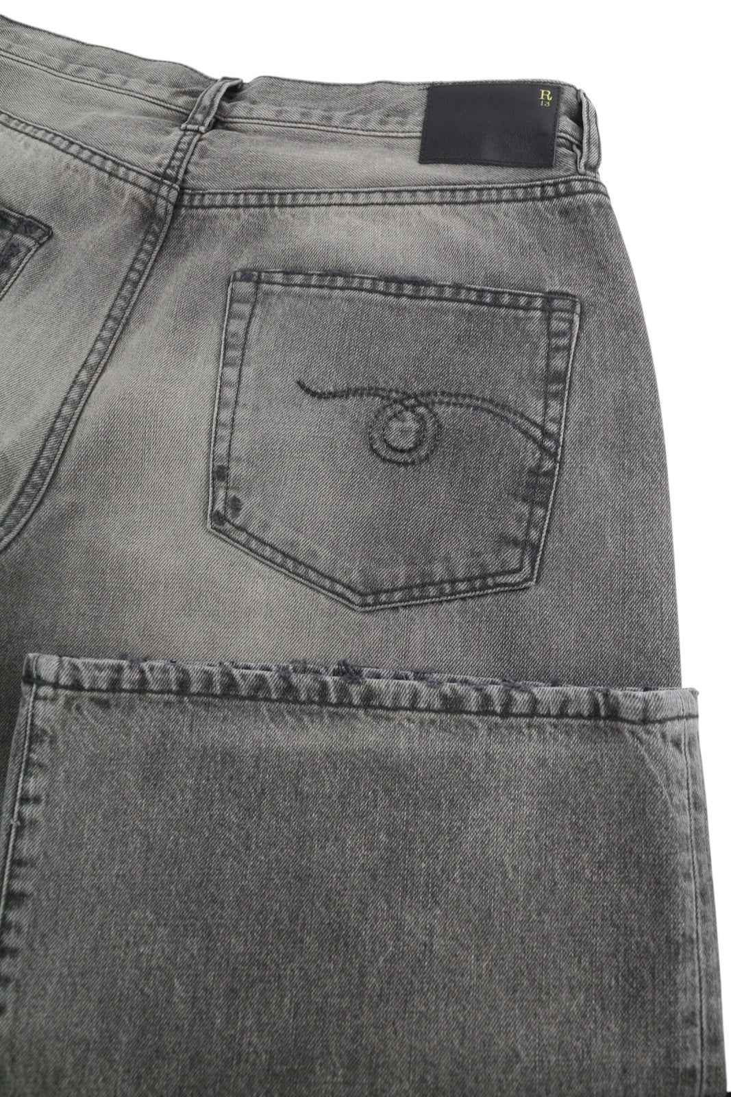 R13 D'Arcy Loose Men Jeans 33 Polaris Black Whisker Distress PS26 RRP895