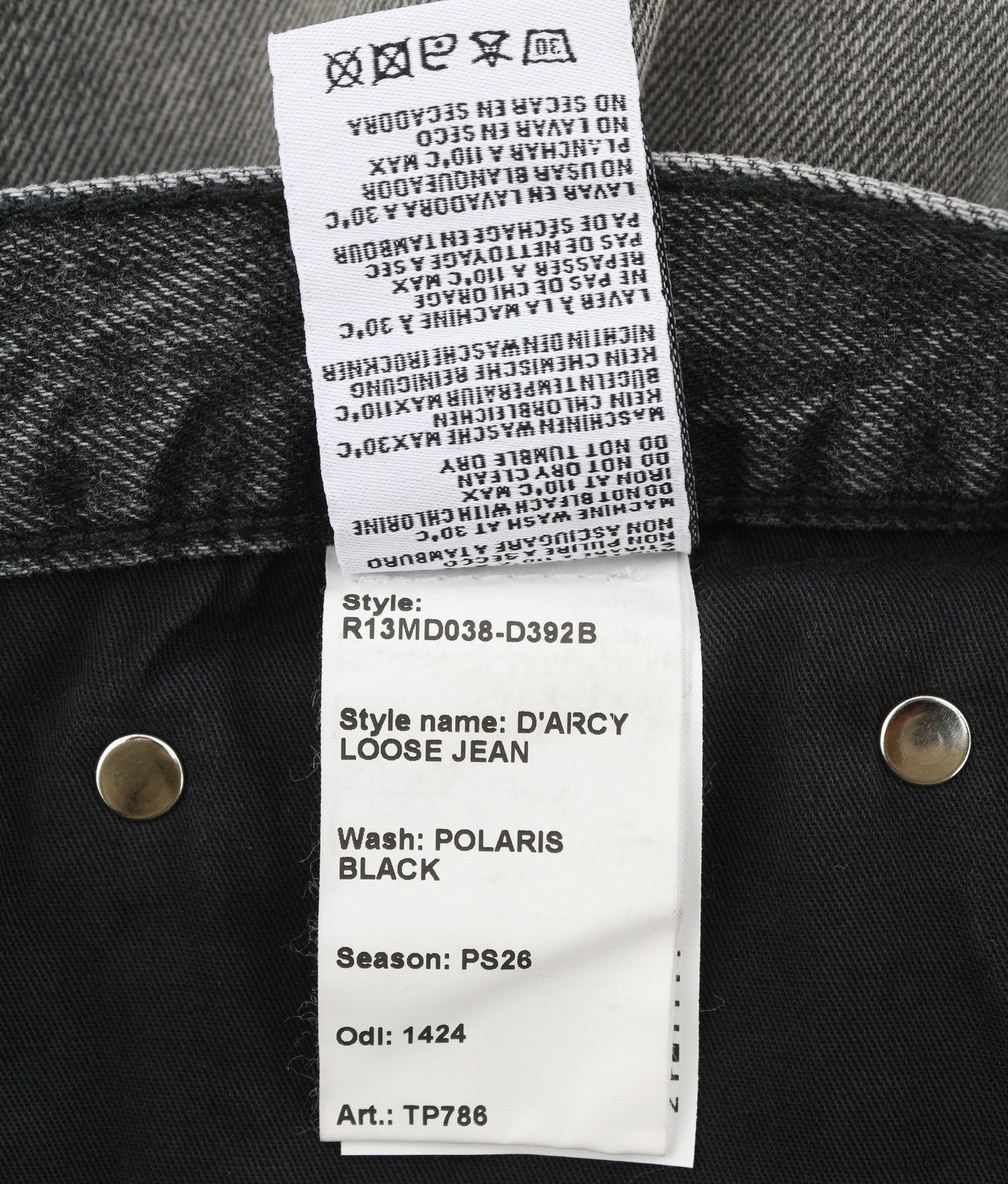 R13 D'Arcy Loose Men Jeans 33 Polaris Black Whisker Ripped PS26 RRP895