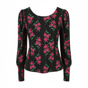 DESIGUAL TS Kim Women Blouse XL Black Floral Cutout Back Long Sleeve