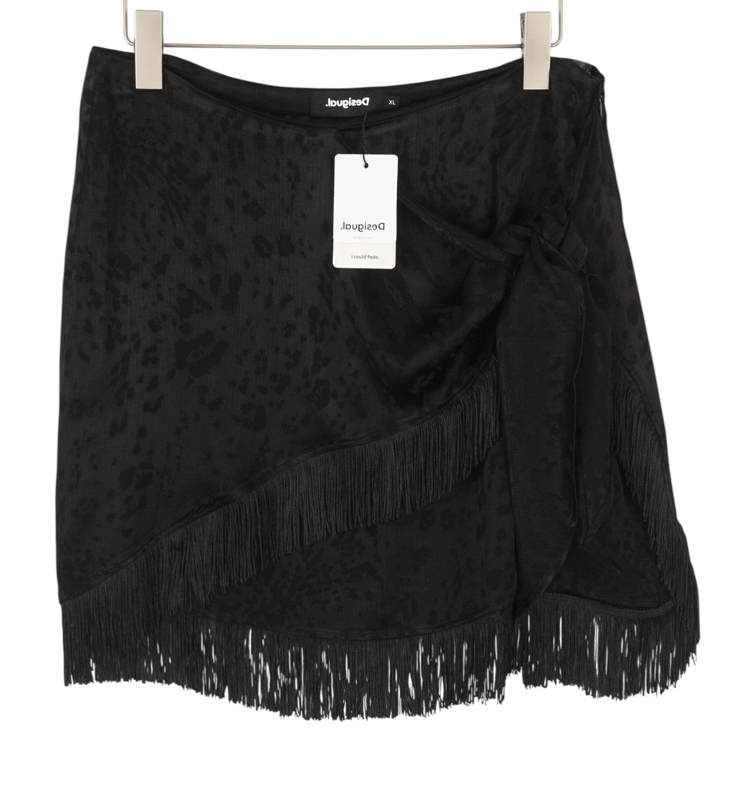 DESIGUAL Fal Frankie Women Skirt XL Black Fringe Pattern Mini