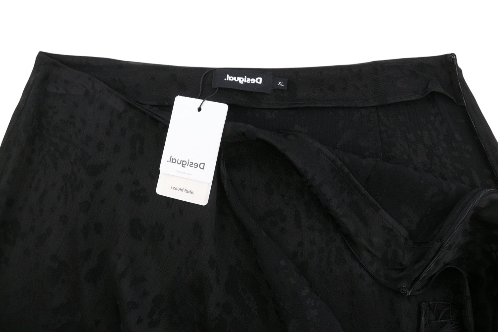 DESIGUAL Fal Frankie Women Skirt XL Black Fringe Pattern Mini
