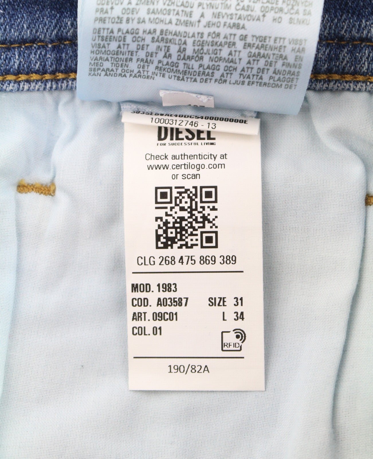 DIESEL 1983 09C01 Men Jeans W31/L34 Blue Faded Skinny High Waist