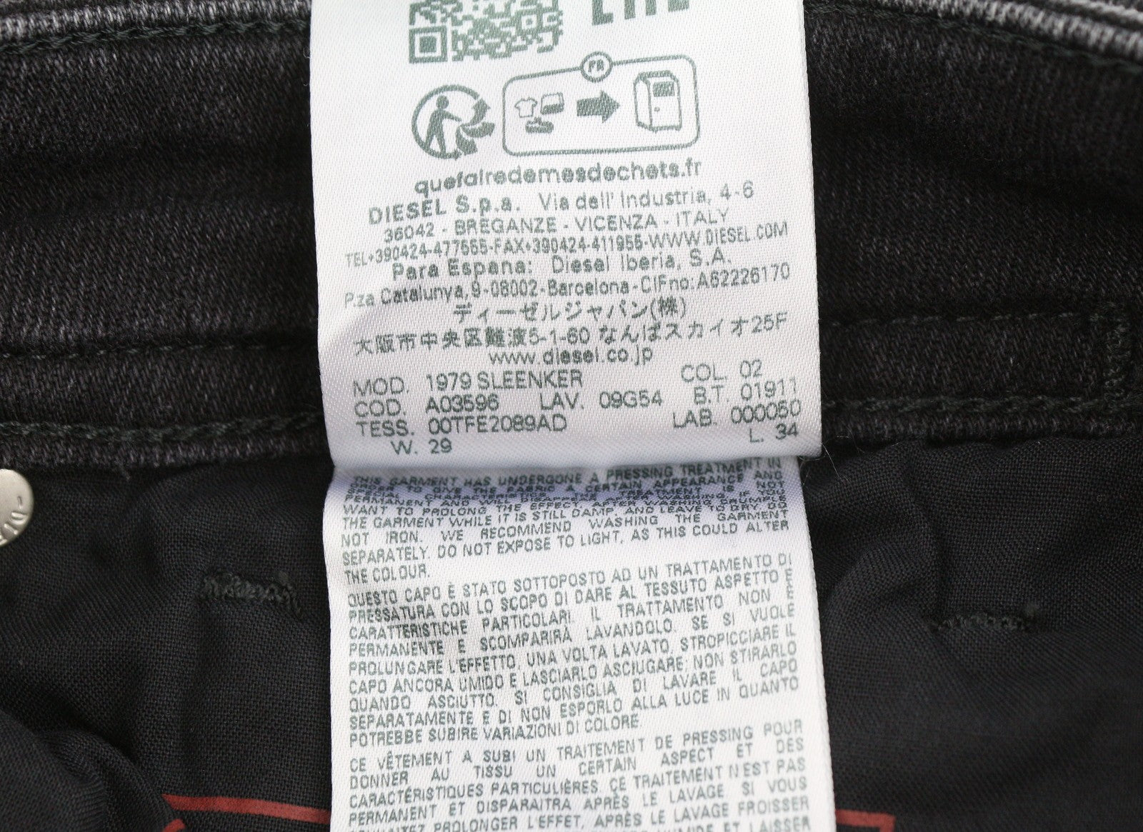 DIESEL 1979 Sleenker 09G54 Men Jeans W29/L34 Black Fade Skinny Low Waist