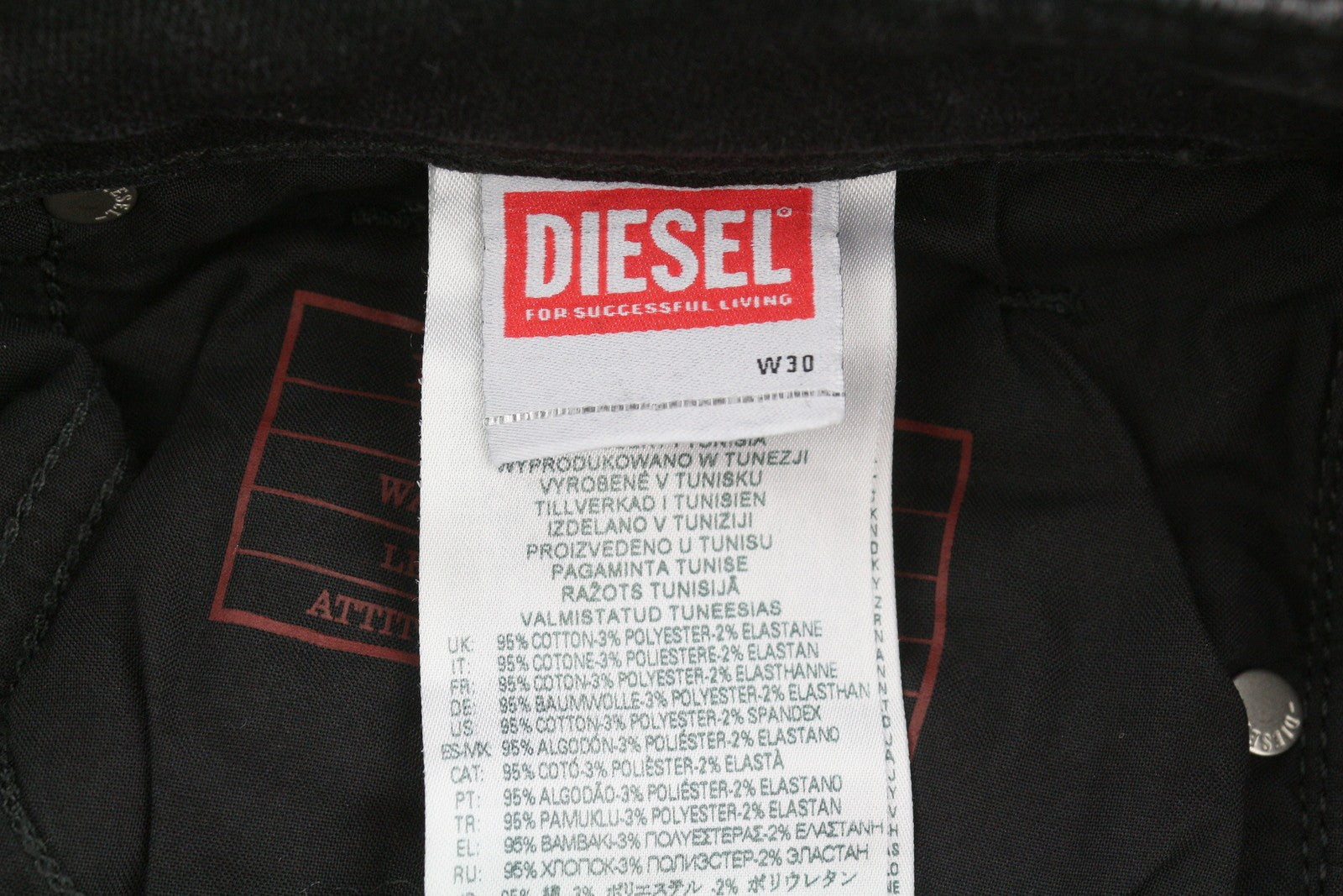 DIESEL 1979 Sleenker 09G54 Men Jeans W30/L34 Black Washed Skinny Low Waist