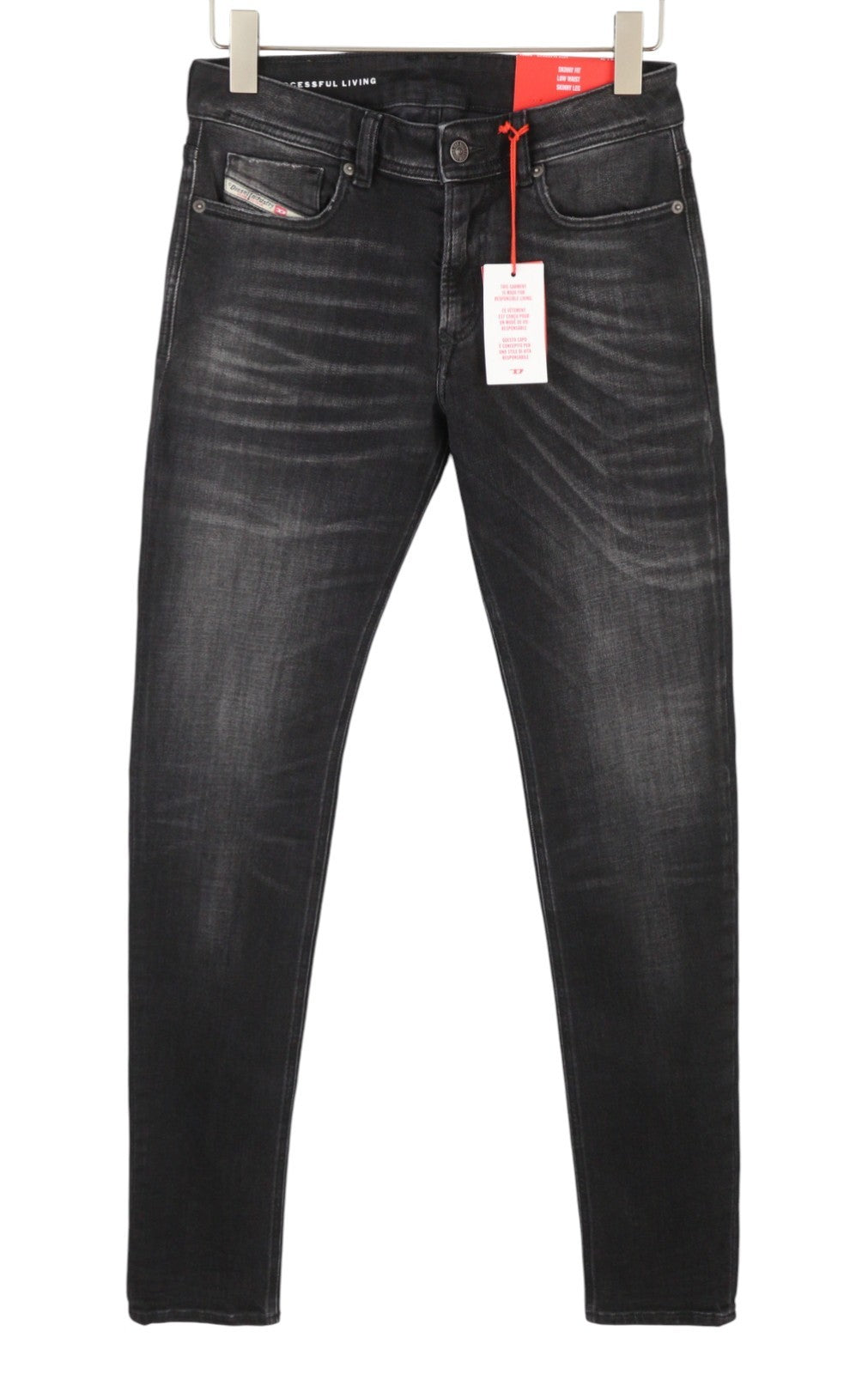 DIESEL 1979 Sleenker 09G54 Men Jeans W30/L34 Black Washed Skinny Low Waist