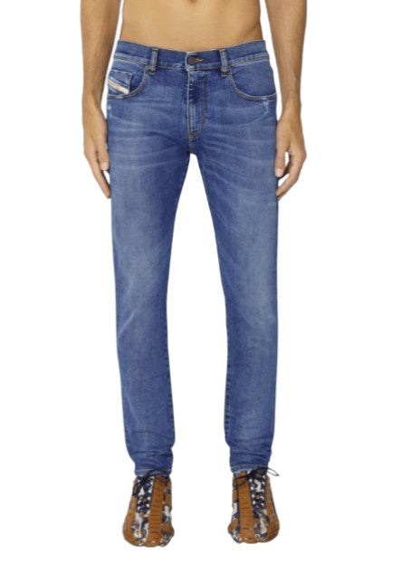 DIESEL 2019 D-Strukt 09E44 Men Jeans W30/L34 Blue Whisker Ripped Slim