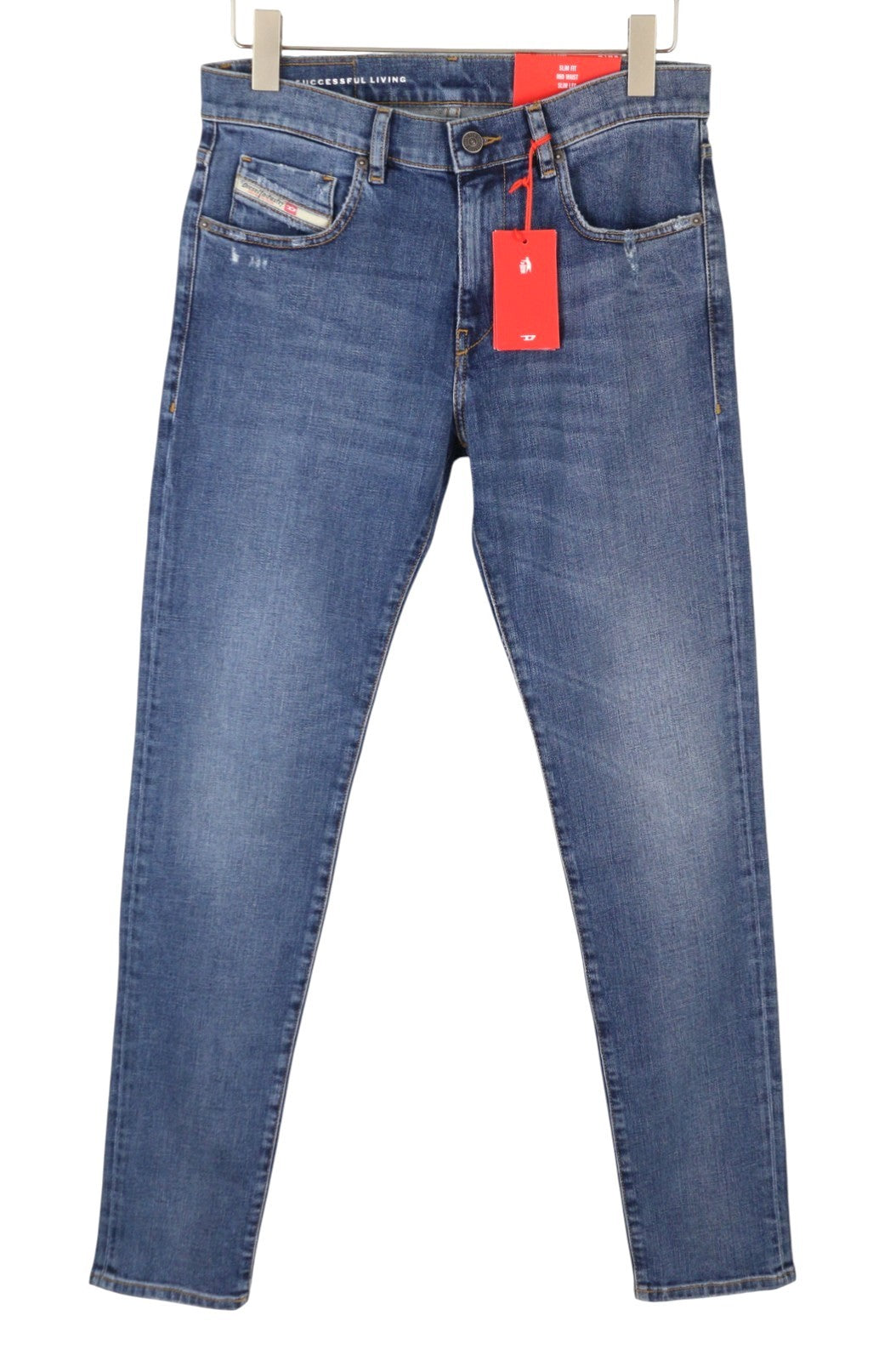 DIESEL 2019 D-Strukt 09E44 Men Jeans W30/L34 Blue Whisker Ripped Slim