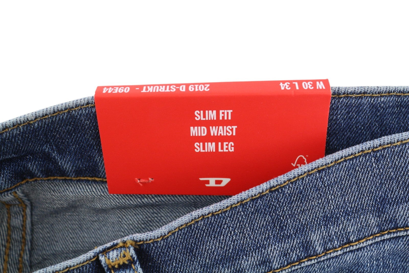 DIESEL 2019 D-Strukt 09E44 Men Jeans W30/L34 Blue Whisker Ripped Slim