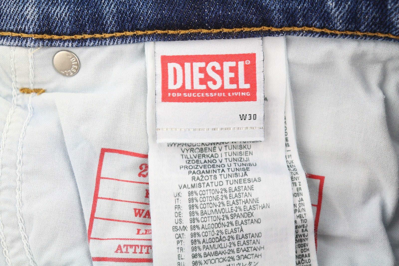 DIESEL 2019 D-Strukt 09E44 Men Jeans W30/L34 Blue Whisker Ripped Slim