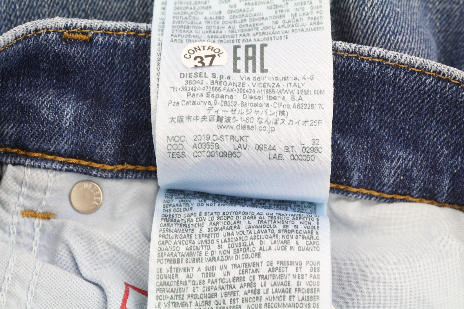 DIESEL 2019 D-Strukt 09E44 Men Jeans W29/L32 Blue Whisker Distress Slim