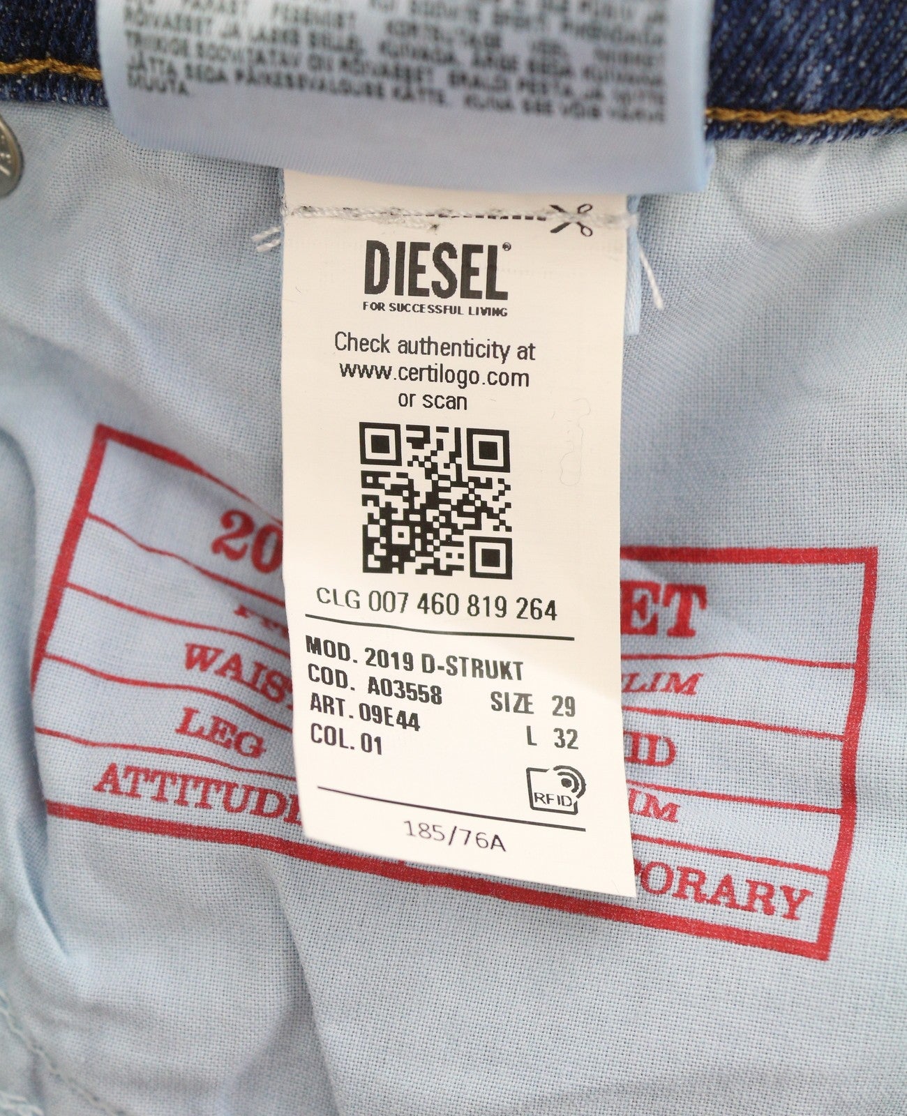 DIESEL 2019 D-Strukt 09E44 Men Jeans W29/L32 Blue Whisker Distress Slim