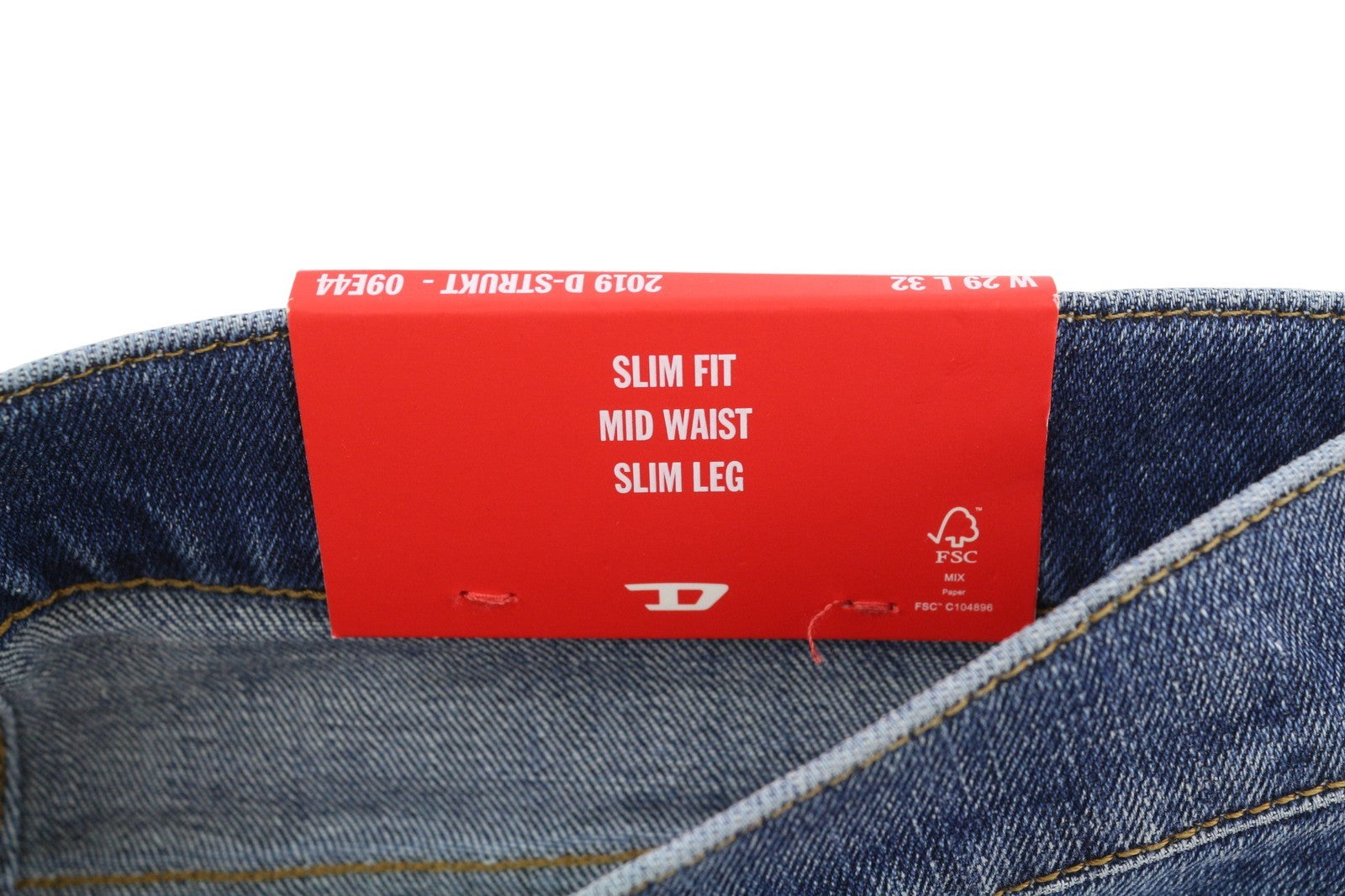 DIESEL 2019 D-Strukt 09E44 Men Jeans W29/L32 Blue Whisker Distress Slim