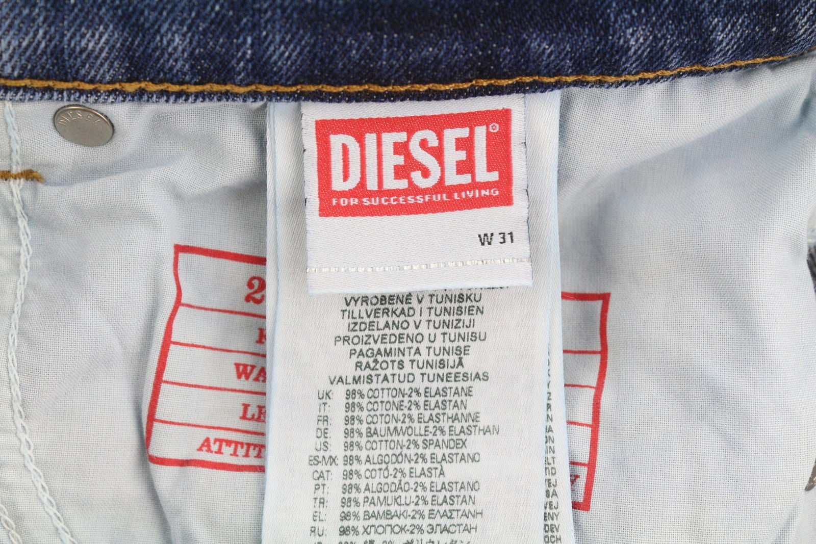 DIESEL 2019 D-Strukt 09E44 Men Jeans W31/L34 Blue Fade Distressed Slim