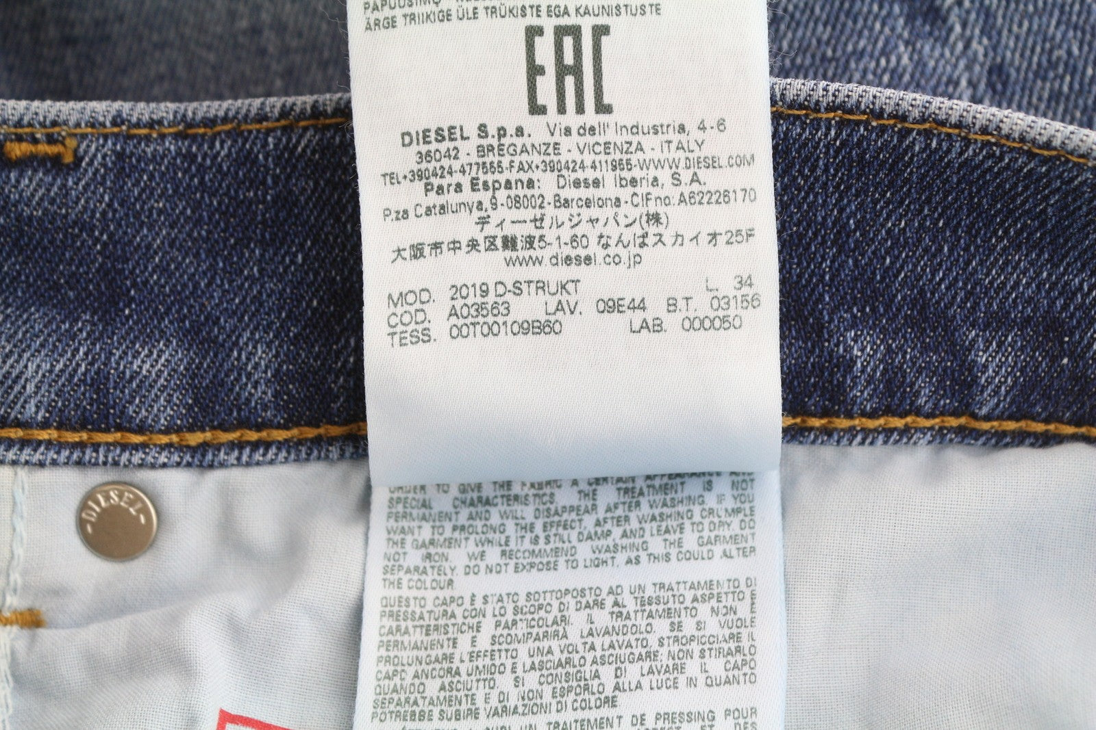DIESEL 2019 D-Strukt 09E44 Men Jeans W31/L34 Blue Fade Distressed Slim