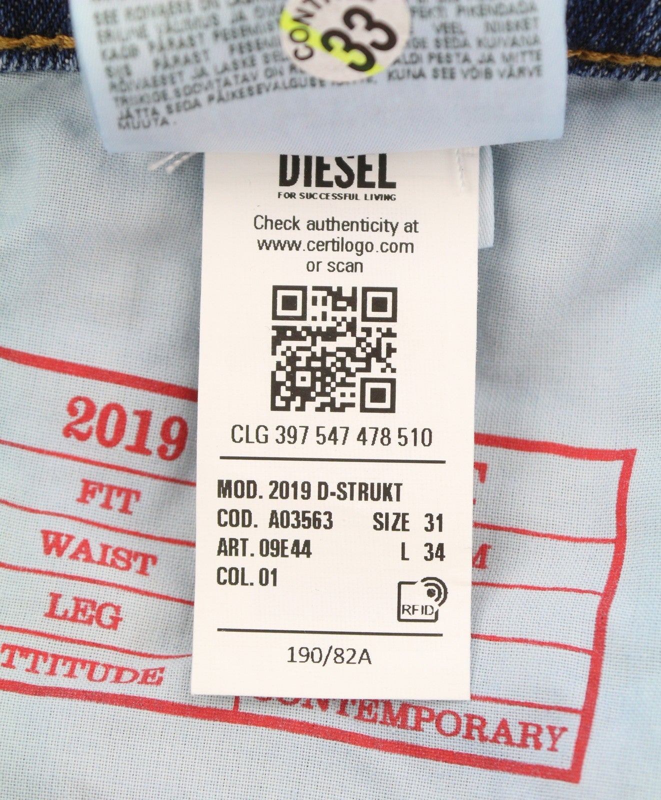 DIESEL 2019 D-Strukt 09E44 Men Jeans W31/L34 Blue Fade Distressed Slim