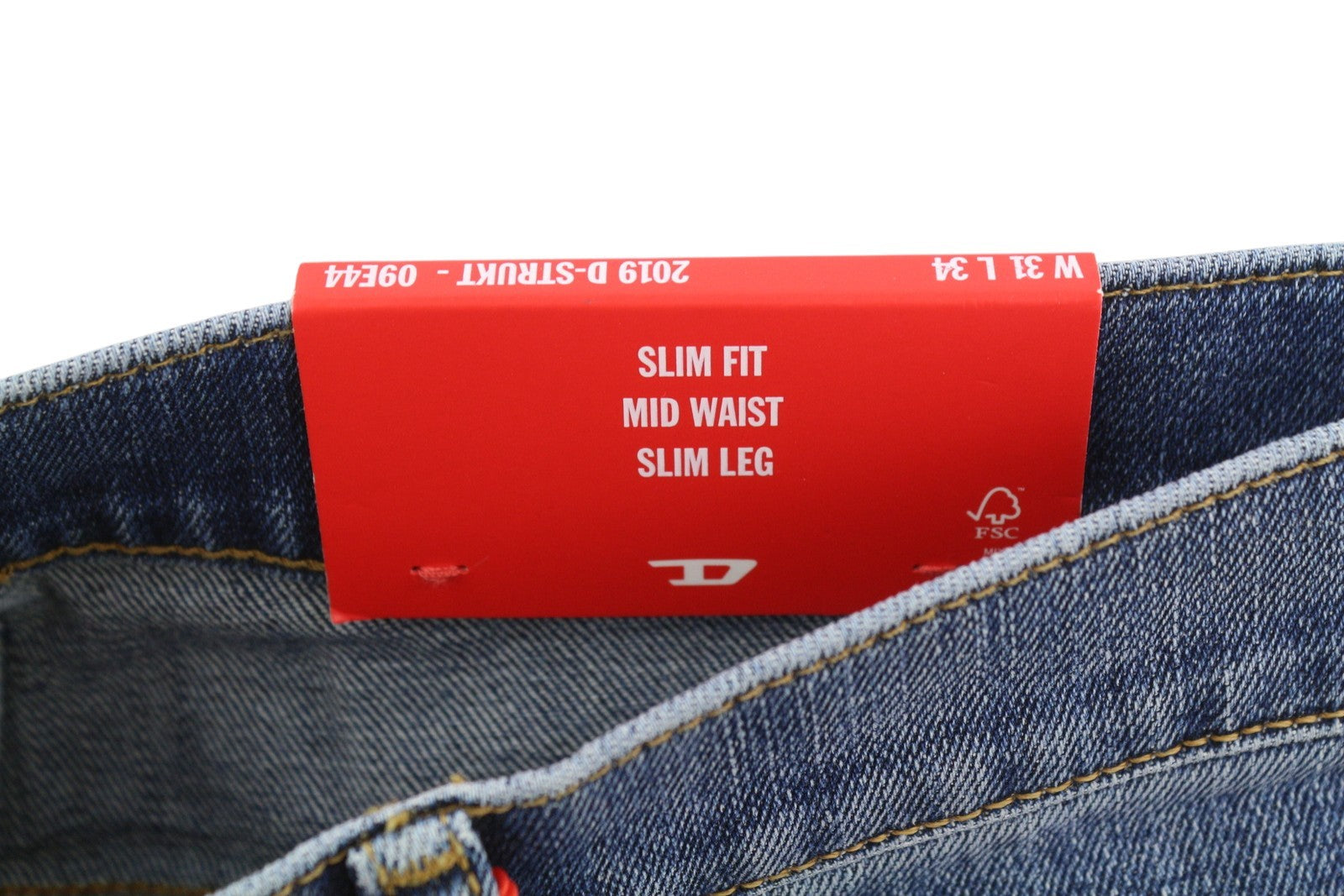 DIESEL 2019 D-Strukt 09E44 Men Jeans W31/L34 Blue Fade Distressed Slim
