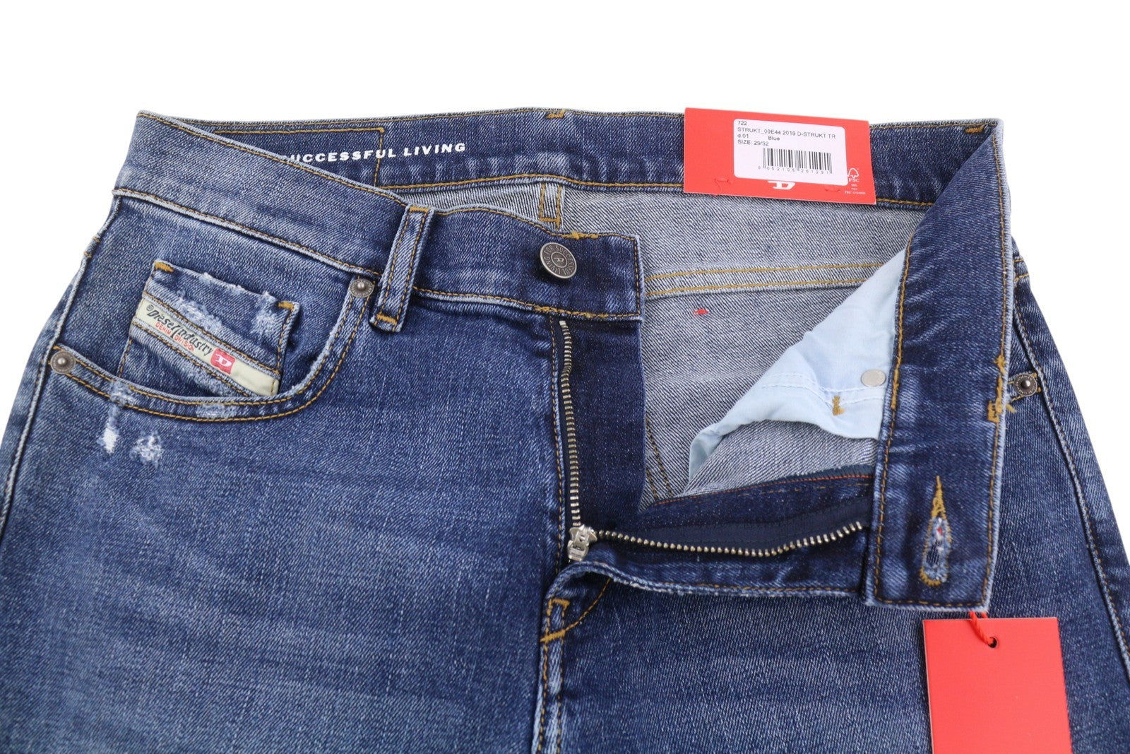 DIESEL 2019 D-Strukt 09E44 Men Jeans W29/L32 Blue Faded Ripped Slim