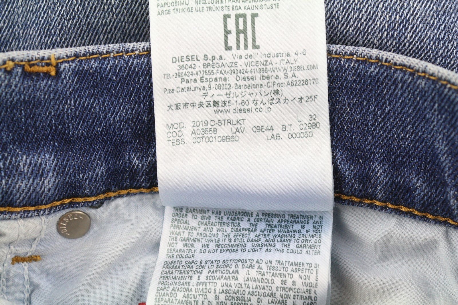 DIESEL 2019 D-Strukt 09E44 Men Jeans W29/L32 Blue Whisker Rip Slim Fit